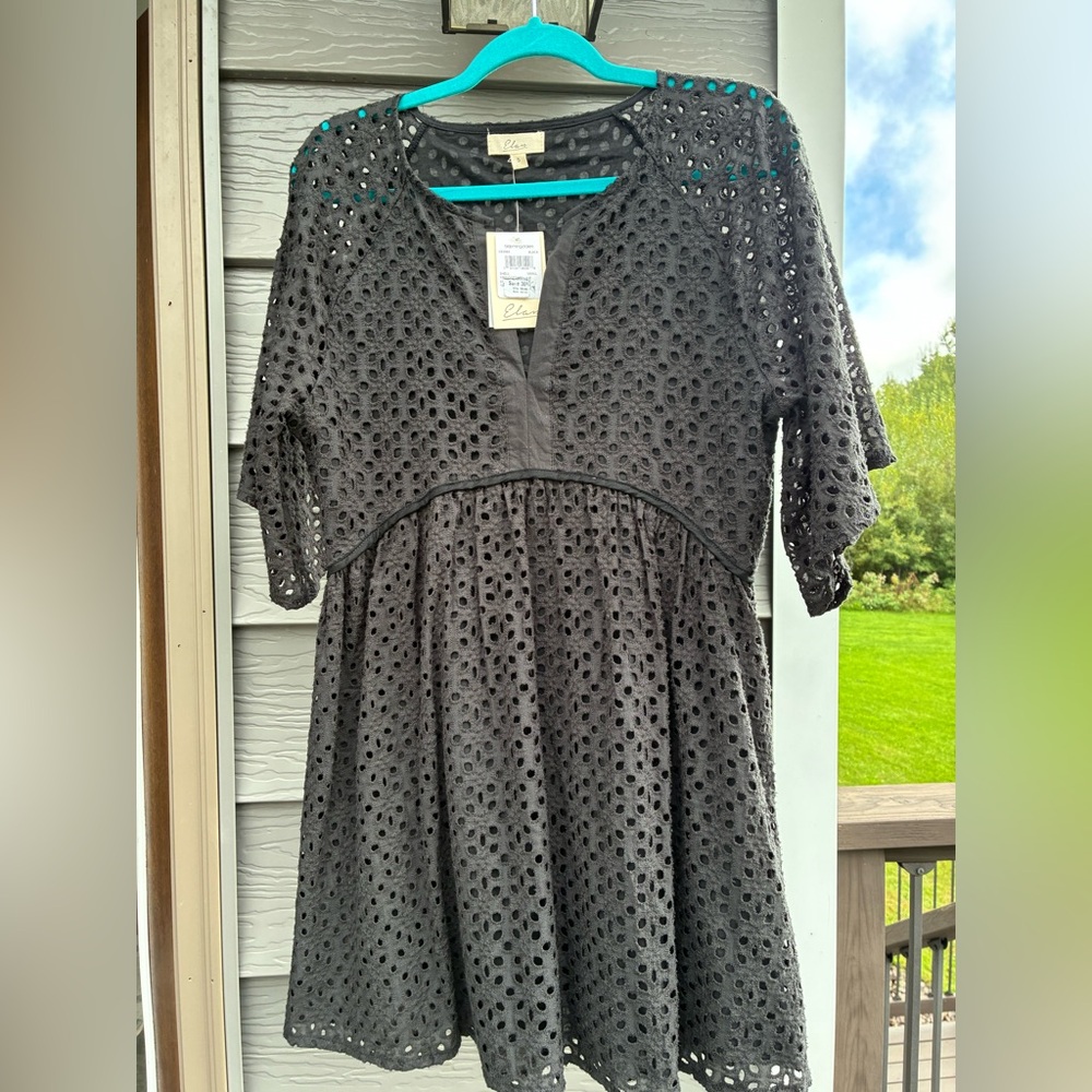 Elan Charcoal Eyelet Top